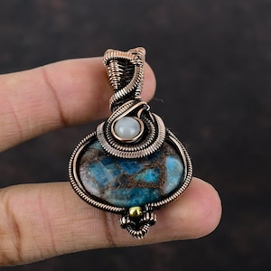 Copper Neon Apatite Pendant Copper Wire Wrapped Pendant Handmade Jewelry Rainbow Moonstone Pendant Copper Jewelry Gemstone Pendant For Gift