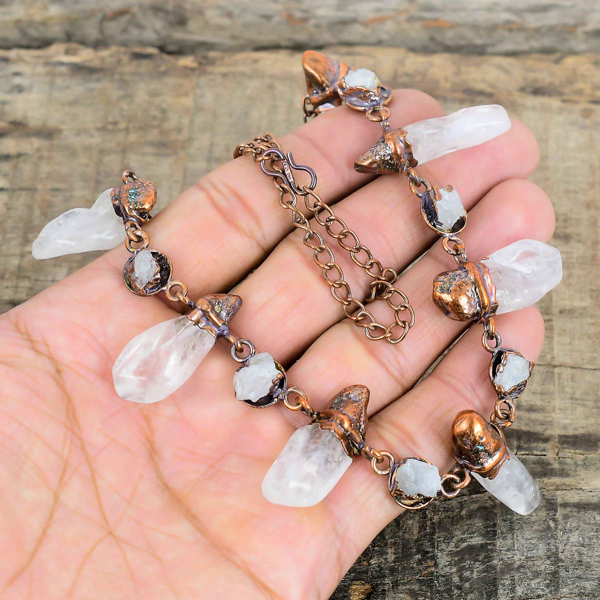 Rainbow Moonstone Rough Necklace Electroformed Copper Necklace