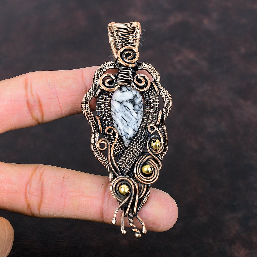 Pinolith Jasper Pendant Copper Wire Wrapped Pendant Genuine Gemstone ...