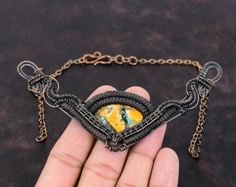 Handmade Copper Wire Wrapped Spiny Oyster Turquoise Necklace - 18 Inch Adjustable Chain