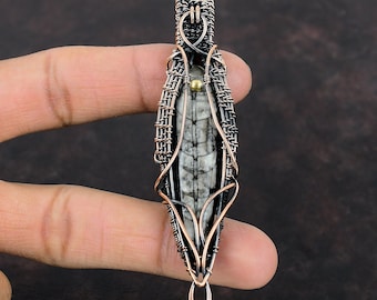 Orthoceras Fossil Pendant Copper Wire Wrapped Pendant Handmade Pendant Copper Jewelry Wonderful Gemstone Pendant Wire Wrap Jewelry For Gift