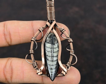 Orthoceras Fossil Pendant: Handmade Copper Wire Wrapped Jewelry