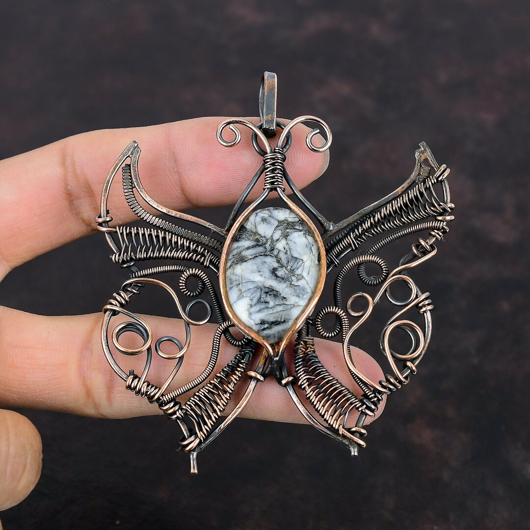 Pinolith Jasper Pendant Copper Wire Wrapped Pendant Handmade Jewelry ...