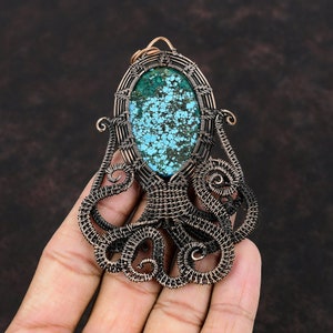 Tibetan Turquoise Pendant Copper Wire Wrapped Pendant Octopus Pendant Gemstone Copper Jewelry Gift For Her Handmade Pendant Gift For Mother