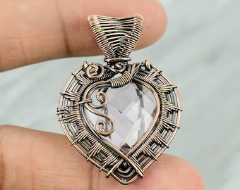 Wire Wrapped Pink Kunzite Heart Pendant, Handmade Copper Jewelry
