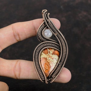 Asteroid Jasper Pendant Copper Wire Wrapped Jewelry Handmade Pendant Rainbow Moonstone Jewelry Copper Pendant Wire Wrapped Gemstone Pendant