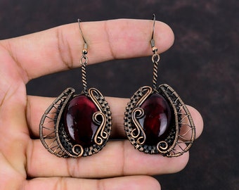 Red Fire Labradorite Earring Copper Wire Wrapped Earring Handmade Jewelry Gemstone Earrings Amazing Earring Anniversary Gift Copper Jewelry