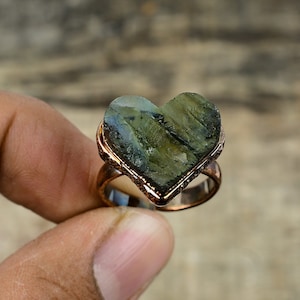 Labradorite Rough Ring Electroformed Copper Ring Adjustable Ring Handmade Copper Jewelry Unique Gemstone Ring Electroformed Jewelry For Gift