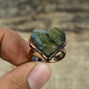 Labradorite Rough Ring Electroformed Copper Ring Adjustable Ring Handmade Copper Jewelry Unique Gemstone Ring Electroformed Jewelry For Gift