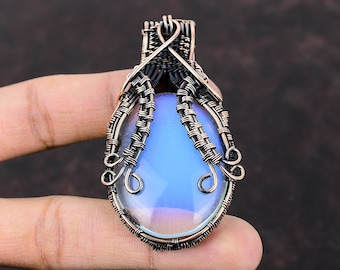 Milky Opal Pendant Copper Wire Wrapped Pendant Handmade Milky Opal Jewelry Gemstone Pendant Copper Wire Wrap Jewelry Unique Pendant For Gift