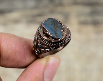 Labradorite Rough Ring Electroformed Copper Ring Handmade Unique Jewelry Gemstone Ring Electroformed Jewelry For Gift Available In Ring Size