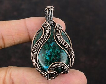 Chrysocolla Pendant Copper Wire Wrapped Pendant Handmade Designer Jewelry Wrapped Gemstone Pendant Gift For Her Chrysocolla Copper Jewelry