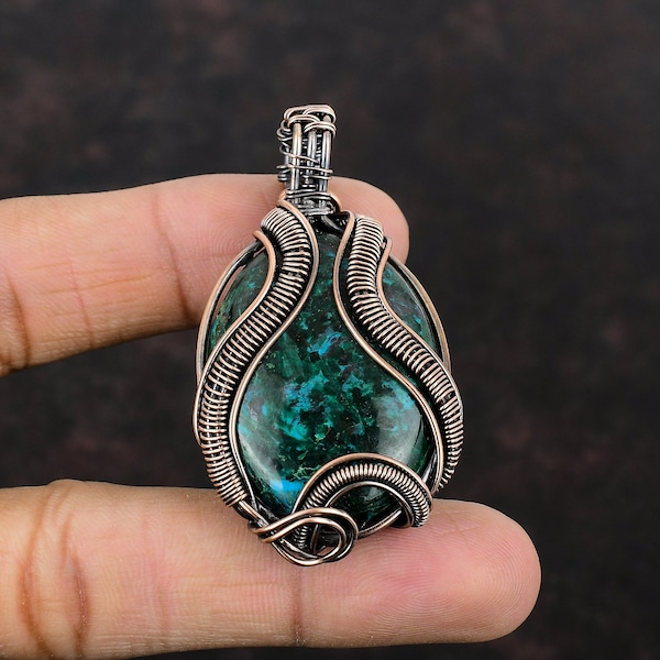 Chrysocolla Pendant Copper Wire Wrapped Pendant Handmade Designer Jewelry Wrapped Gemstone Pendant Gift For Her Chrysocolla Copper Jewelry