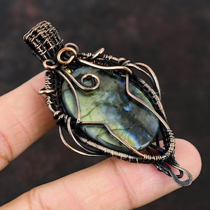 Labradorite Copper Pendant Copper Wire Wrapped Gemstone Pendant Handmade Copper Wire Jewelry Gift For Wife Labradorite Jewelry Wedding Gift imagen 9