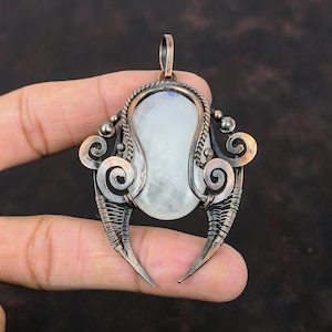 Rainbow Moonstone Pendant Copper Wire Wrapped Pendant Handmade Jewelry Wonderful Gemstone Pendant Copper Wire Wrap Jewelry Gift For Wedding