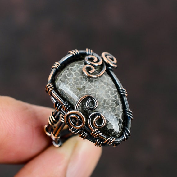 Gemstone Copper Wire Wrapped Ring Size 9 Copper Wire Jewelry
