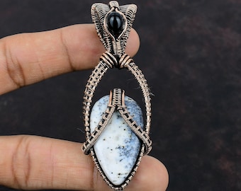 Dendrite Opal Pendant Copper Wire Wrapped Pendant Black Onyx Pendant Copper Jewelry Handmade Pendant Wrapped Gemstone Jewelry Gift For Women