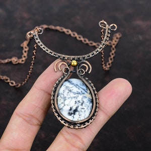 Dendriet opaal ketting koperdraad gewikkeld verstelbare ketting edelsteen ketting handgemaakte koperen sieraden unieke ketting Wire Wrap sieraden