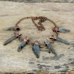 Labradorite Rough Necklace Electroformed Copper Necklace Natural Gemstone Jewelry Adjustable Chain Necklace Handmade Electroformed Jewelry