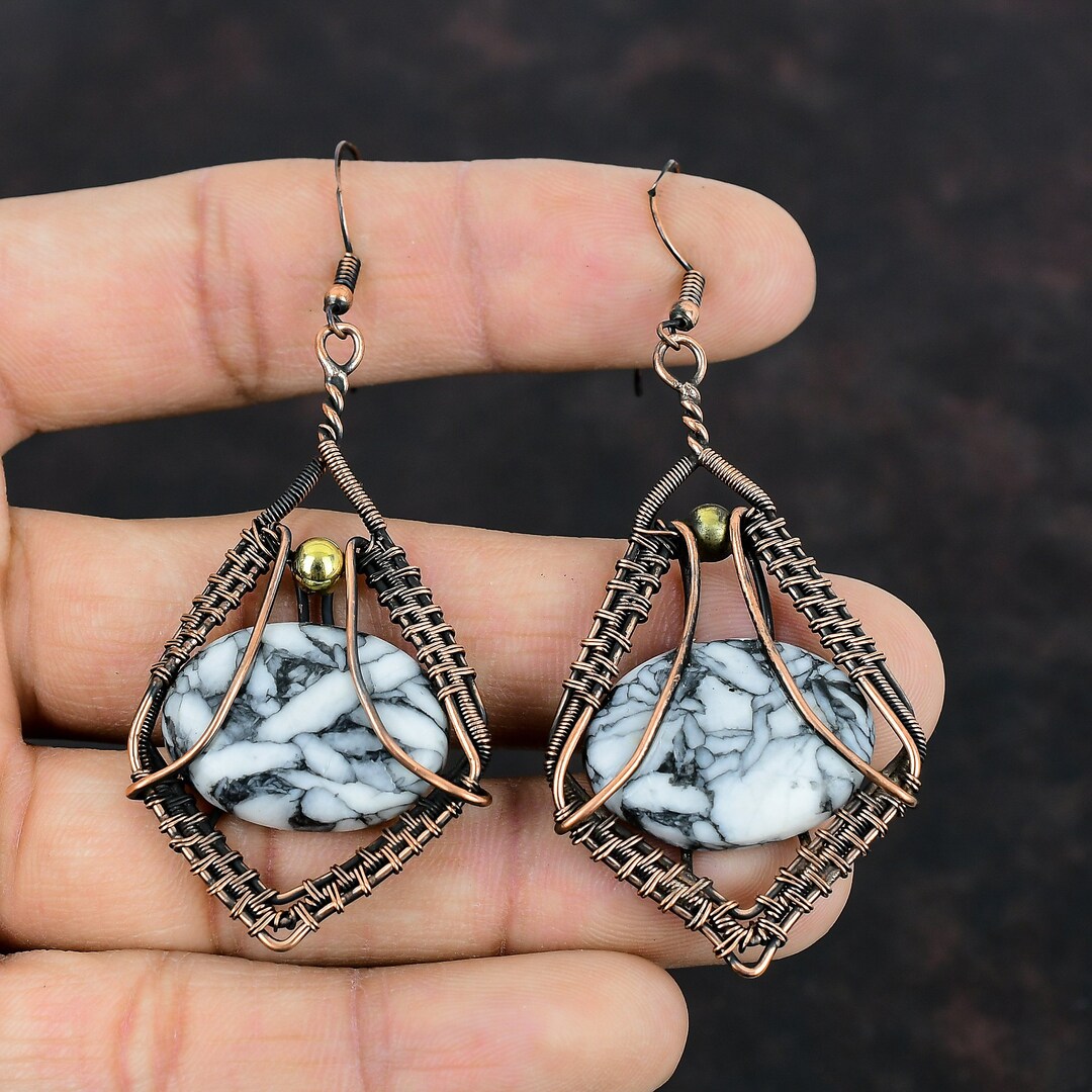 Pinolith Jasper Earring Copper Wire Wrapped Earrings Gemstone Copper ...