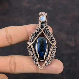 Labradorite Pendant Copper Wire Wrapped Jewelry Rainbow Moonstone Gemstone Jewelry Copper Pendant Handmade Wire Wrap Pendant Gift For Mother