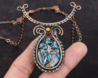 Copper Multi Turquoise Necklace Copper Wire Wrapped Gemstone Necklace Handmade Designer Jewelry Adjustable Necklace Copper Jewelry For Gift