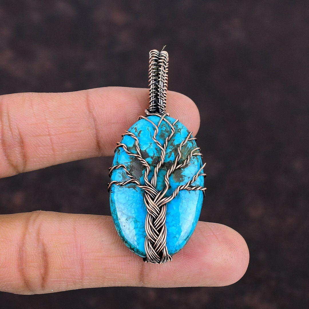 Tree of Life Tibetan Turquoise Pendant Gemstone Copper Pendant