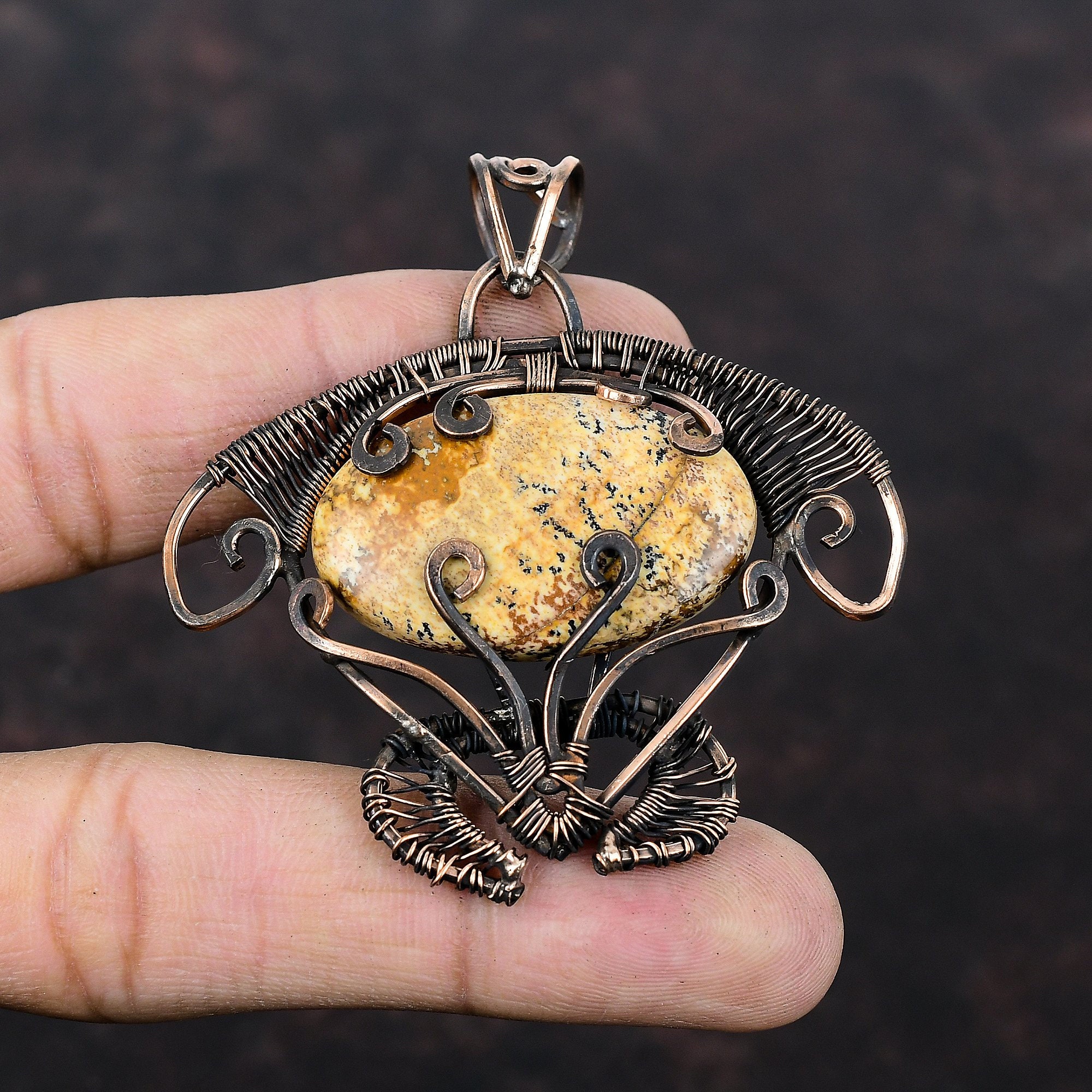 Picture Jasper Pendant Copper Wire Wrapped Pendant Tortoise