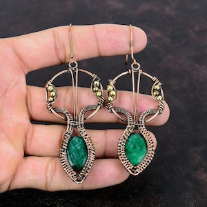 Faceted Zambian Emerald Earring Copper Wire Wrapped Earrings Gemstone Jewelry Handmade Brand New Earrings Unique Copper Jewelry Wedding Gift