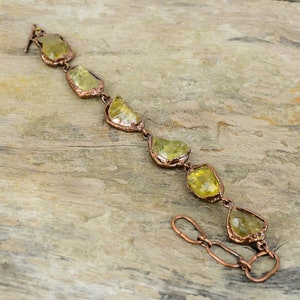 Citrine Rough Gemstone Bracelet Electroformed Copper Bracelet Adjustable Chain Bracelet Electroformed Jewelry Gift For Mom Handmade Bracelet
