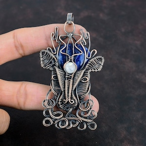 Colgante de sodalita alambre de cobre envuelto arco iris piedra lunar colgante alambre envoltura joyería de piedras preciosas hecho a mano cara de ciervo colgante joyería de cobre para regalo