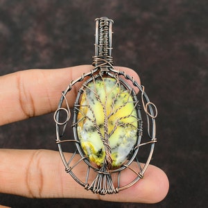 Levensboom Gele Dendriet Opaal Hanger Koperdraad Gewikkeld Edelsteen Hanger Handgemaakte Designer Sieraden Draadwikkeling Sieraden Cadeau voor moeder