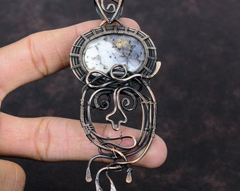 Colgante de cobre con ópalo dendrita envuelto en alambre, colgante de piedra preciosa, joyería muy bonita envuelta en alambre, colgante hecho a mano, joyería de cobre para regalo