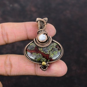 Dragon Bloodstone Pendant Copper Wire Wrapped Rainbow Moonstone Pendant Handmade Pendant Copper Wire Wrap Jewelry Gemstone Pendant For Gift image 6