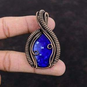 Lapis Lazuli Pendant Copper Wire Wrapped Pendant Natural Gemstone Pendant Lapis Lazuli Jewelry Copper Jewelry Handmade Pendant Wedding Gift