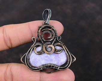 Pendentif lépidolite pendentif enveloppé de fil de cuivre lépidolite bijoux en pierres précieuses pendentif incroyable bijoux en cuivre pendentif fait main cadeau d'anniversaire