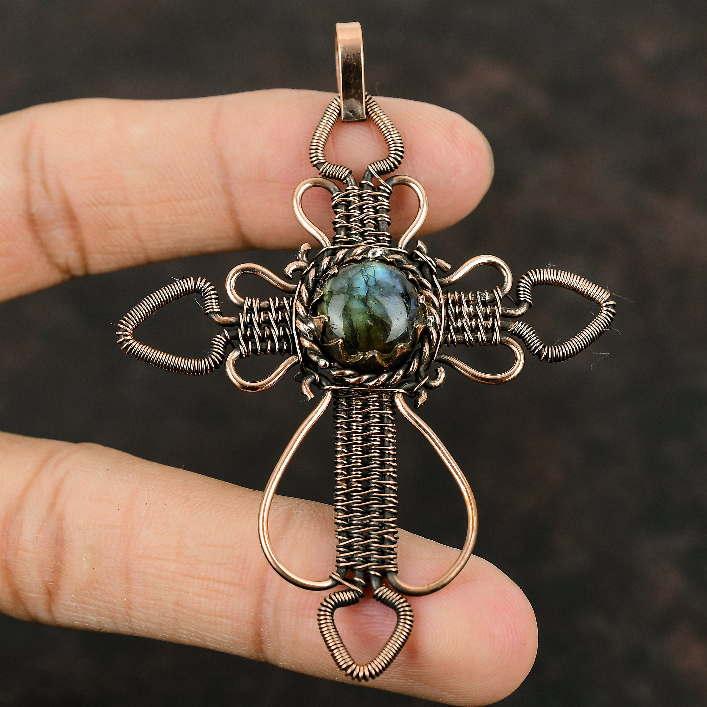 Nail Cross Necklace with Wrapped Wire Accent Silver Pewter Gift Box
