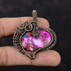 Natürliche Kingman Rosa Dahlie Türkis Anhänger Kupferdraht gewickelt Anhänger handgemachte Anhänger Draht Schmuck Geschenk für ihn Edelstein Kupfer Schmuck