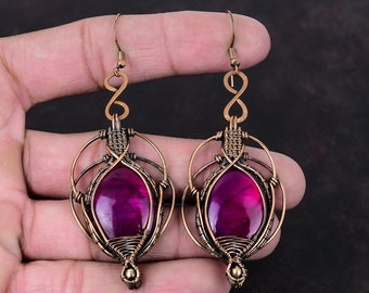 Purple Fire Labradorite Earring Copper Wire Wrapped Earrings Drop Earring Gemstone Copper Jewelry Handmade Stylish Earrings Engagement Gift