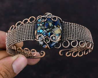Copper Multi Turquoise Cuff Bracelet Copper Wire Wrapped Gemstone Bangle Adjustable Cuff Bracelet Copper Jewelry For Gift Handmade Jewelry