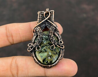 Copper Seraphinite Pendant Copper Wire Wrapped Pendant Handmade Pendant Copper Jewelry Stylish Pendant For Gift Seraphinite Gemstone Jewelry