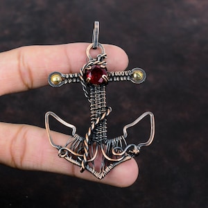 Faceted Mozambique Garnet Pendant Copper Wire Wrapped Pendant Handmade Anchor Pendant Copper Jewelry Genuine Gemstone Pendant Gift For Women