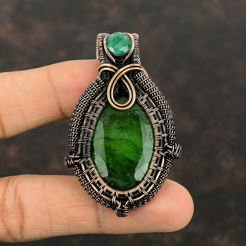 Faceted Zambian Emerald Copper Pendant Copper Wire Wrapped Pendant Handmade Pendant Copper Jewelry Gift For Women Emerald Gemstone Jewelry image 6