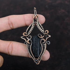 Black Tourmaline Rough Pendant Copper Wire Wrapped Pendant Handmade Copper Jewelry Stylish Pendant Wire Wrap Gemstone Jewelry Gift For Her