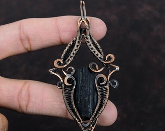 Black Tourmaline Rough Pendant Copper Wire Wrapped Pendant Handmade Copper Jewelry Stylish Pendant Wire Wrap Gemstone Jewelry Gift For Her