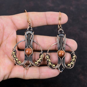 Sun Sitara Earring Copper Wire Wrapped Earrings Original Gemstone Earrings Copper Jewelry Handmade Earring Engagement Gift Wire Wrap Jewelry