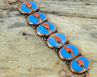 Dornröschen Türkis Armband Elektrogeformtes Kupfer Armband Handgemachte Verstellbar Kette Armband Rote Koralle Edelstein Schmuck Geschenke für Sie