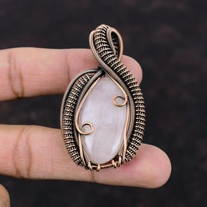 Rose Quartz Pendant Copper Wire Wrapped Pendant Rose Quartz Jewelry Handmade Pendant Wire Wrap Jewelry Gemstone Copper Jewelry Gift For Her