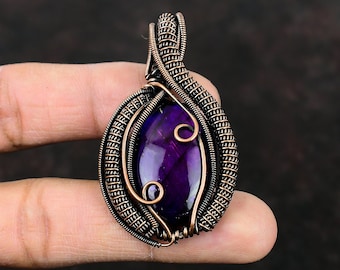 Purple Fire Labradorite Pendant Copper Wire Wrapped Pendant Handmade Pendant Copper Wire Wrap Jewelry Natural Gemstone Jewelry Gift For Mom