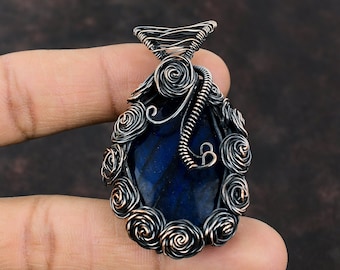 Blue Fire Labradorite Colgante Colgante Colgante Envuelto en alambre Joyería hecha a mano Colgante de piedras preciosas de alta calidad Regalo único de joyería de cobre para ella